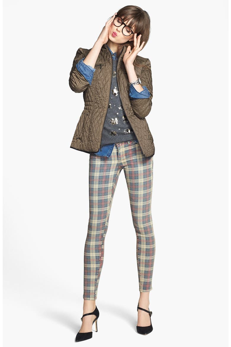 'Mia' Plaid Print Skinny Jeans, Alternate, color, RED PLAID