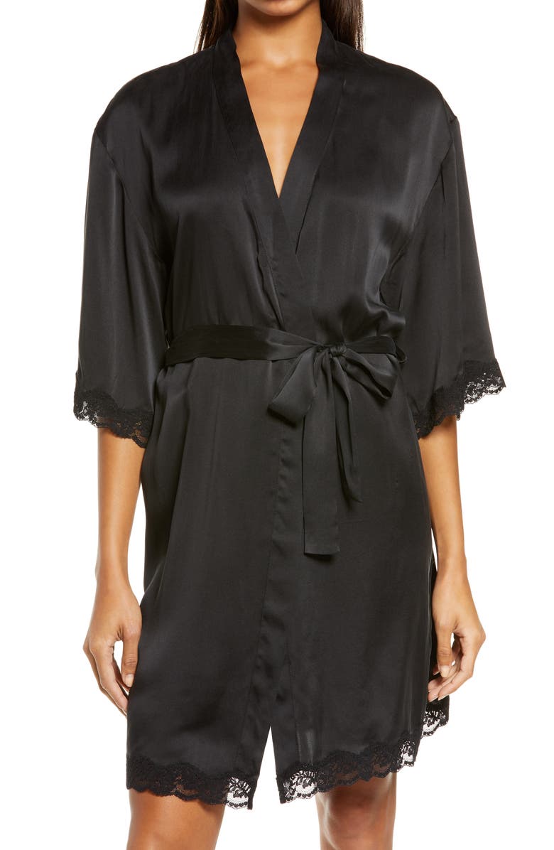 Papinelle Lace Trim Silk Short Robe, Main, color,