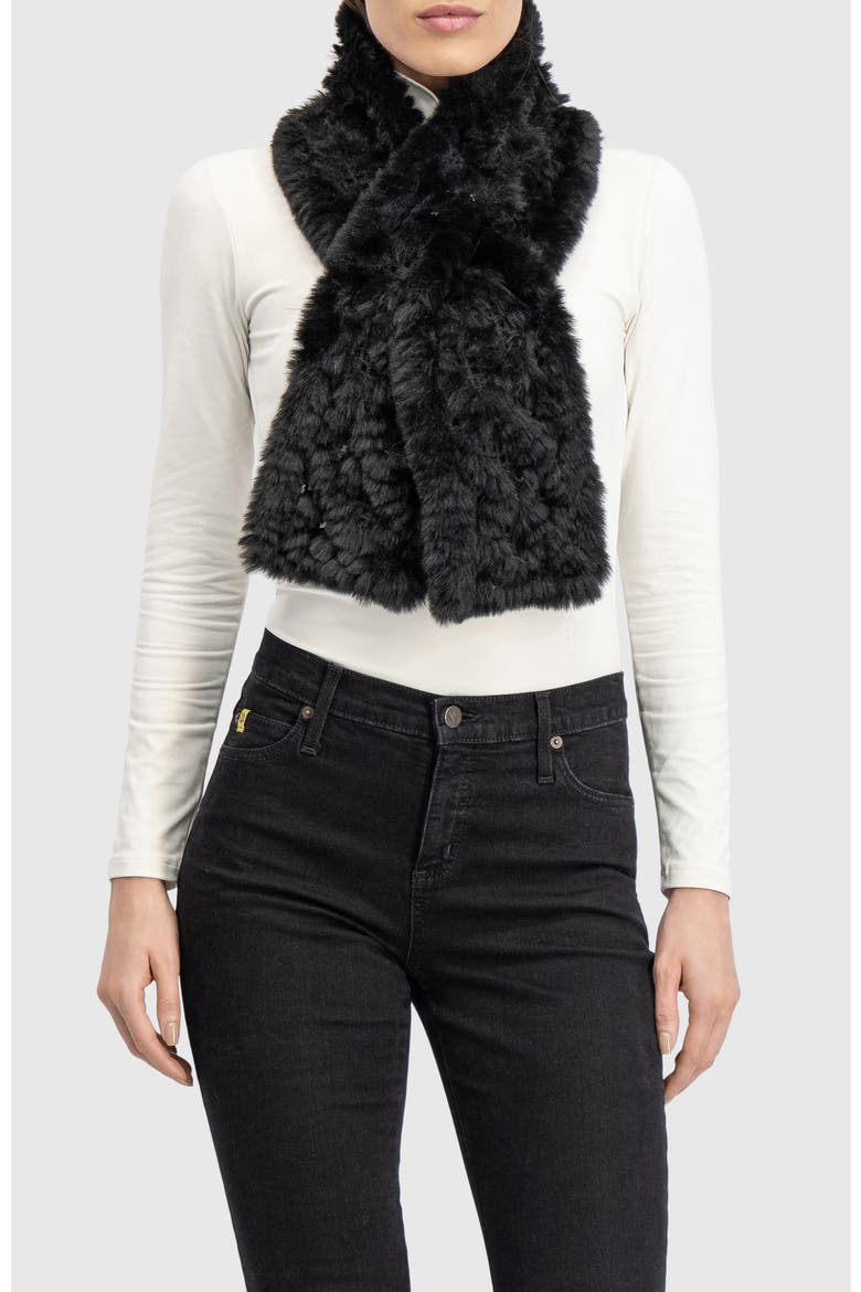 Fur-Free Rex Rabbit (Faux Fur) Knit Pull-Through Scarf, Main, color, BLACK