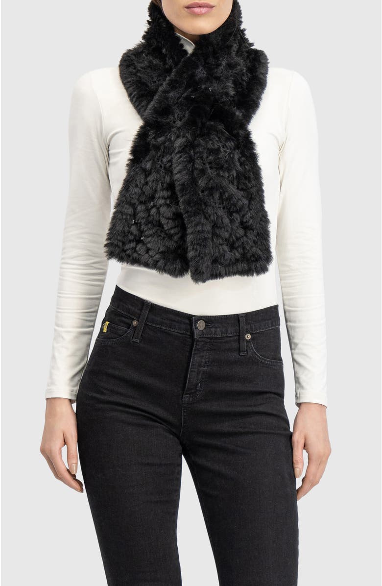 Lyla Grant Fur-Free Rex Rabbit (Faux Fur) Knit Pull-Through Scarf, Main, color, Black
