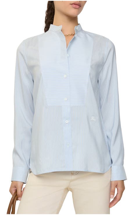 Relaxed Fit Striped Silk Poplin Shirt