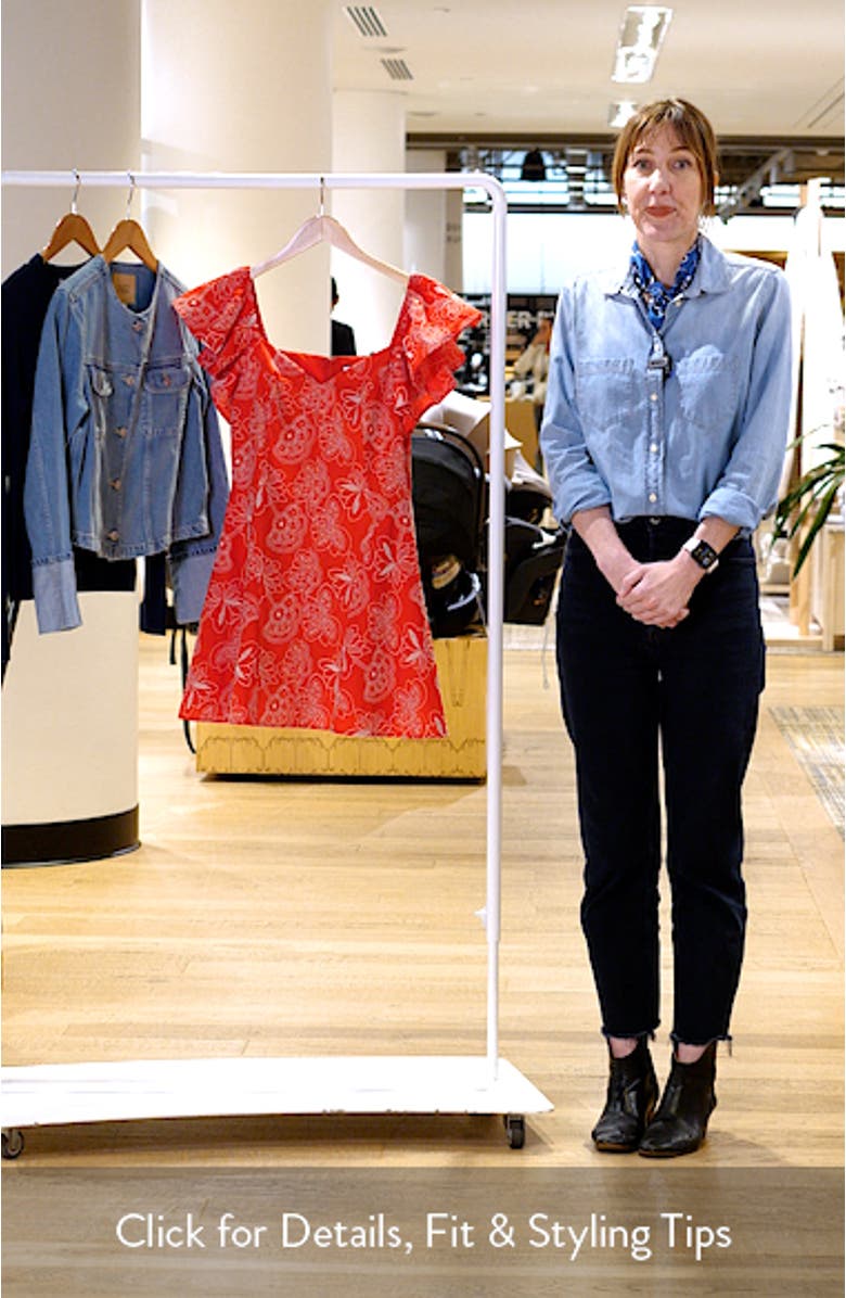 Giovana Floral Embroidery Flutter Sleeve Cotton Minidress, sales video thumbnail