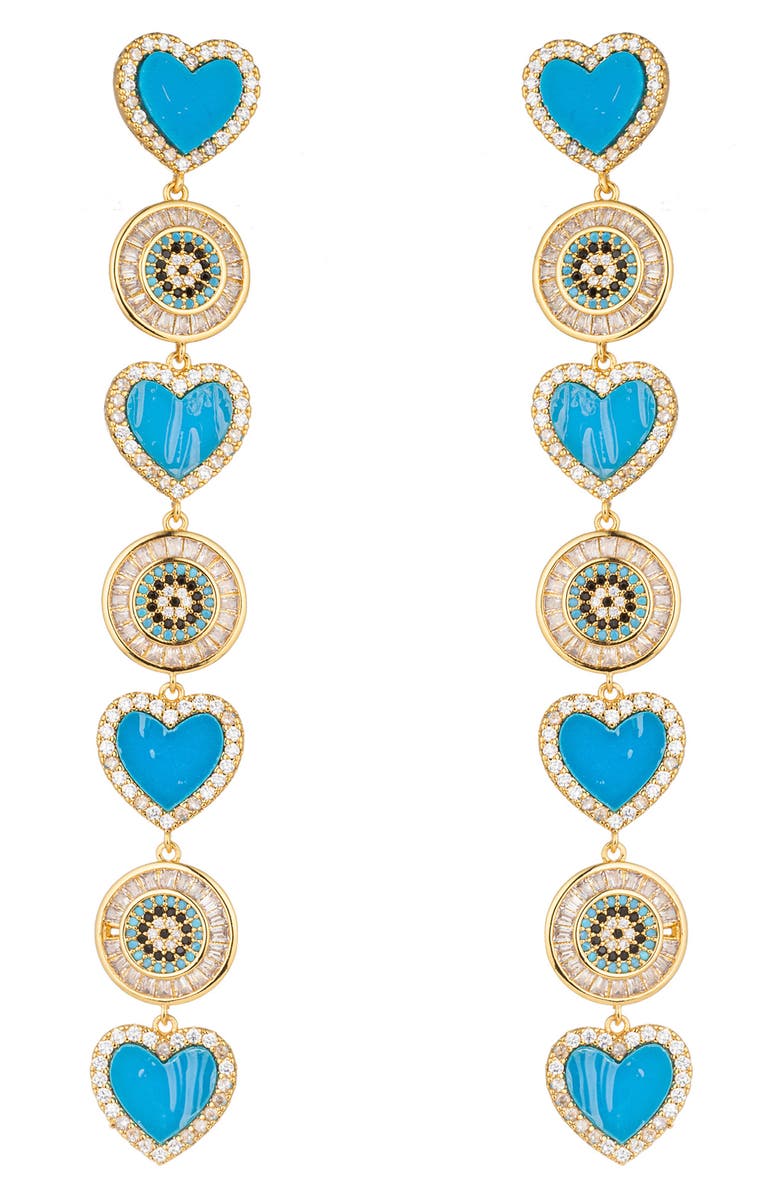 EYE CANDY LOS ANGELES Amanda CZ Heart Linear Drop Earrings, Main, color, Gold