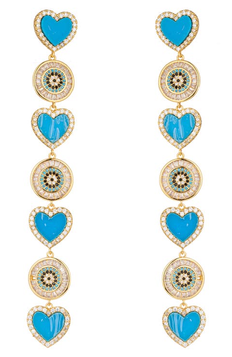 Amanda CZ Heart Linear Drop Earrings