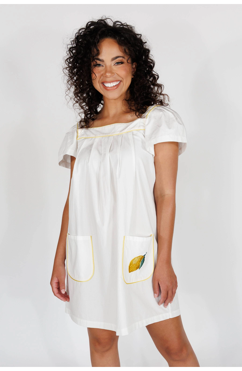 In My Sundays Short Day Dress, Main, color, Crisp White With Lemon