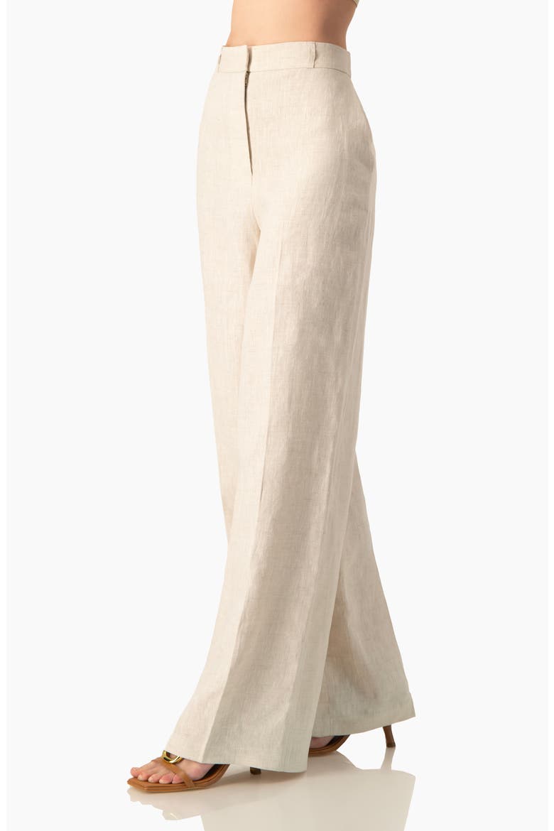High-Waist Wide-Leg Linen Tailored Pants, Alternate, color, Sand