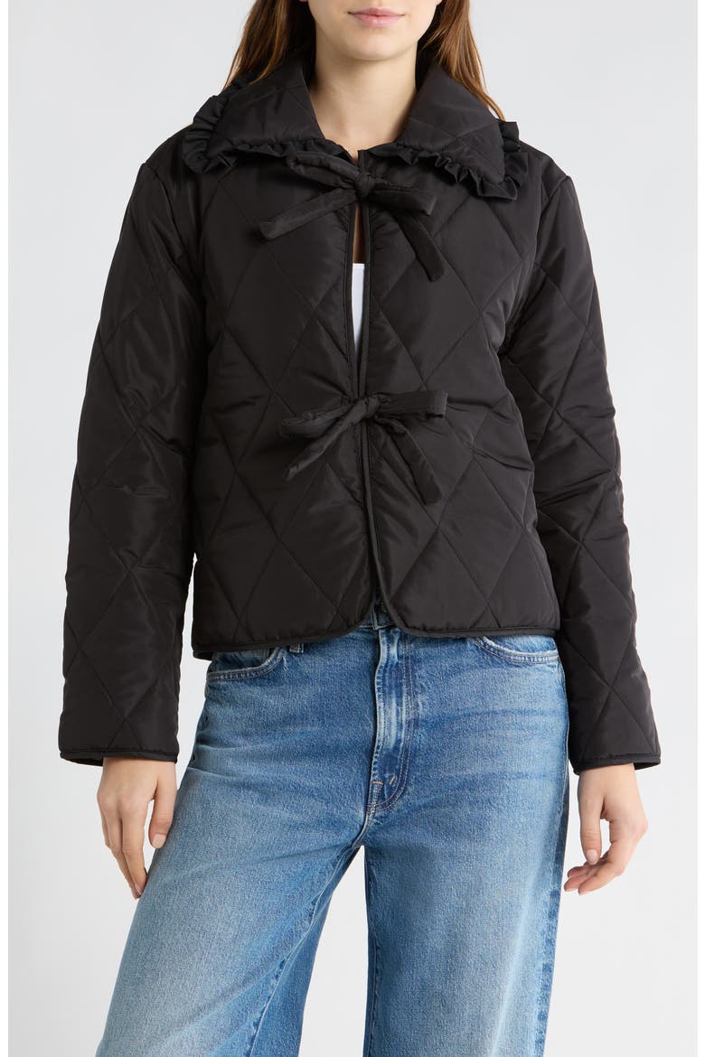 Quilted Tie Front Jacket, Main, color, BLACK