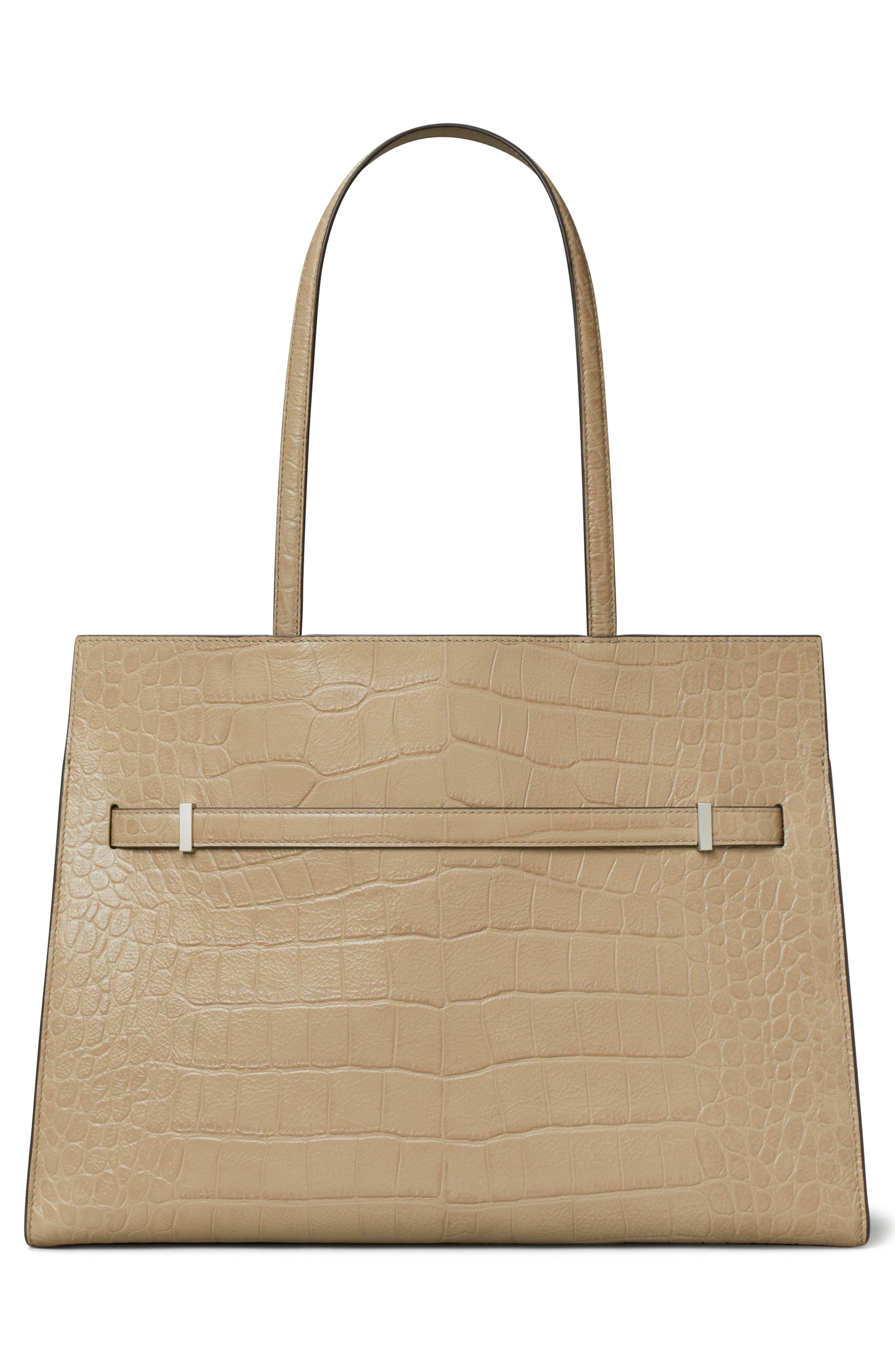 Tory Burch Lee Radziwill Croc Embossed Leather Tote, Alternate, color, Ginger Leaf