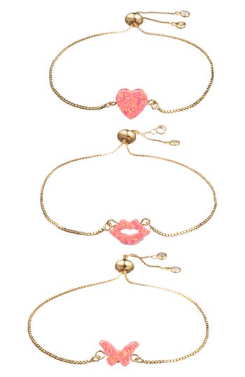 Eye Candy Los Angeles Set Of 3 Opal Slider Bracelets In Gold
