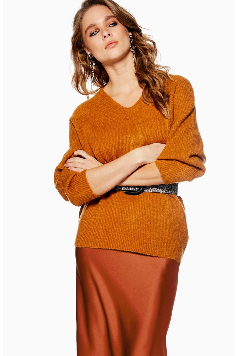 Satin Bias Midi Skirt, Alternate, color, RUST