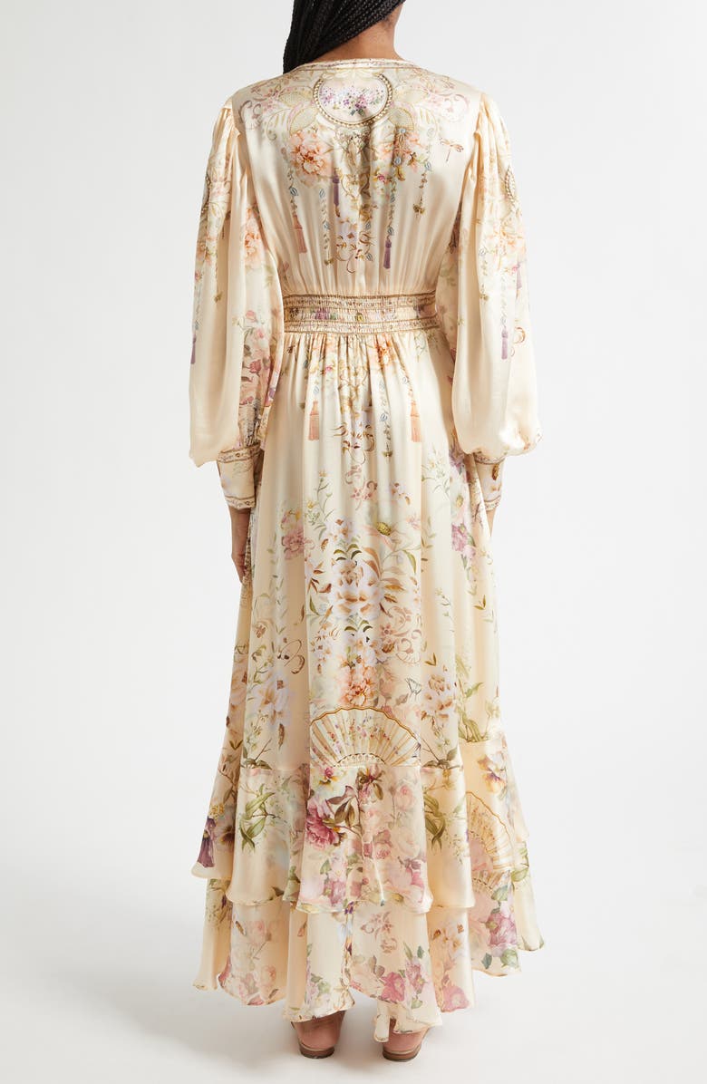 Camilla Beaded Print Long Sleeve Silk Dress, Alternate, color, Adorned In Aranjuez