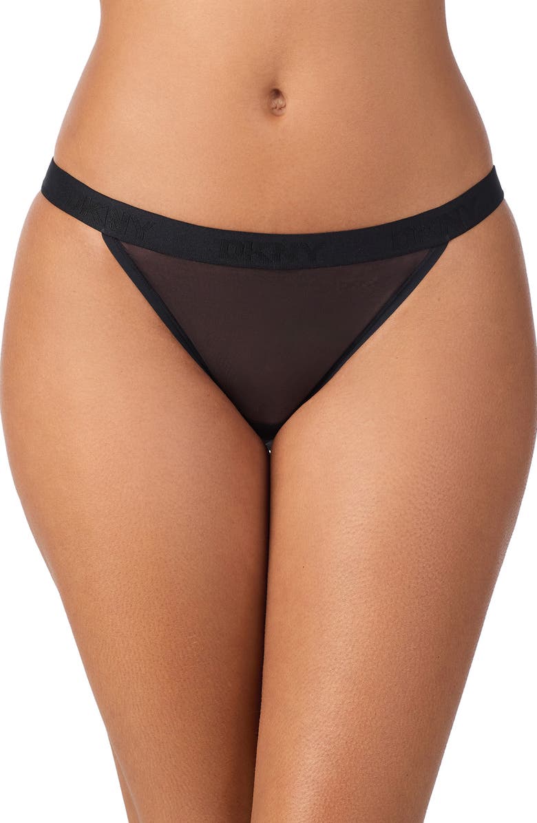 DKNY 3-Pack Mesh Bikini Briefs, Alternate, color, Black White Black