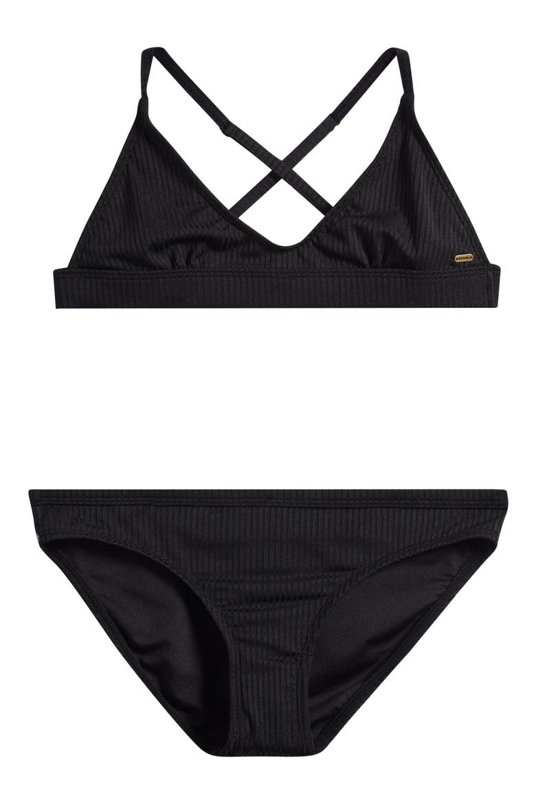 Kids' Premium Rib Two-Piece Swimsuit, Main, color, BLACK