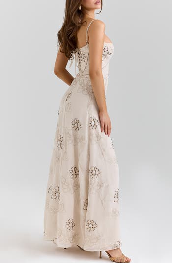 Seren Blush Sheer Lace-Up Back Gown