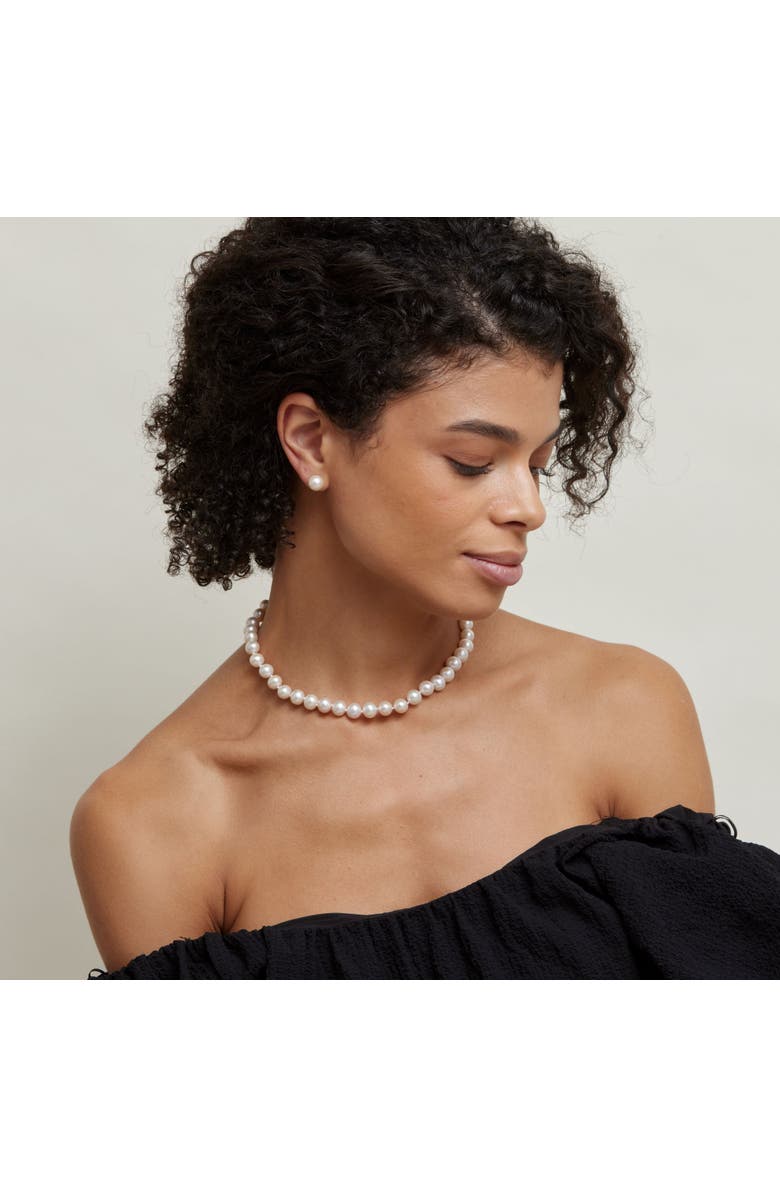 The Pearl Source Freshwater Round Pearl Stud Earrings 9mm, Alternate, color, White Pearl - Yellow Gold