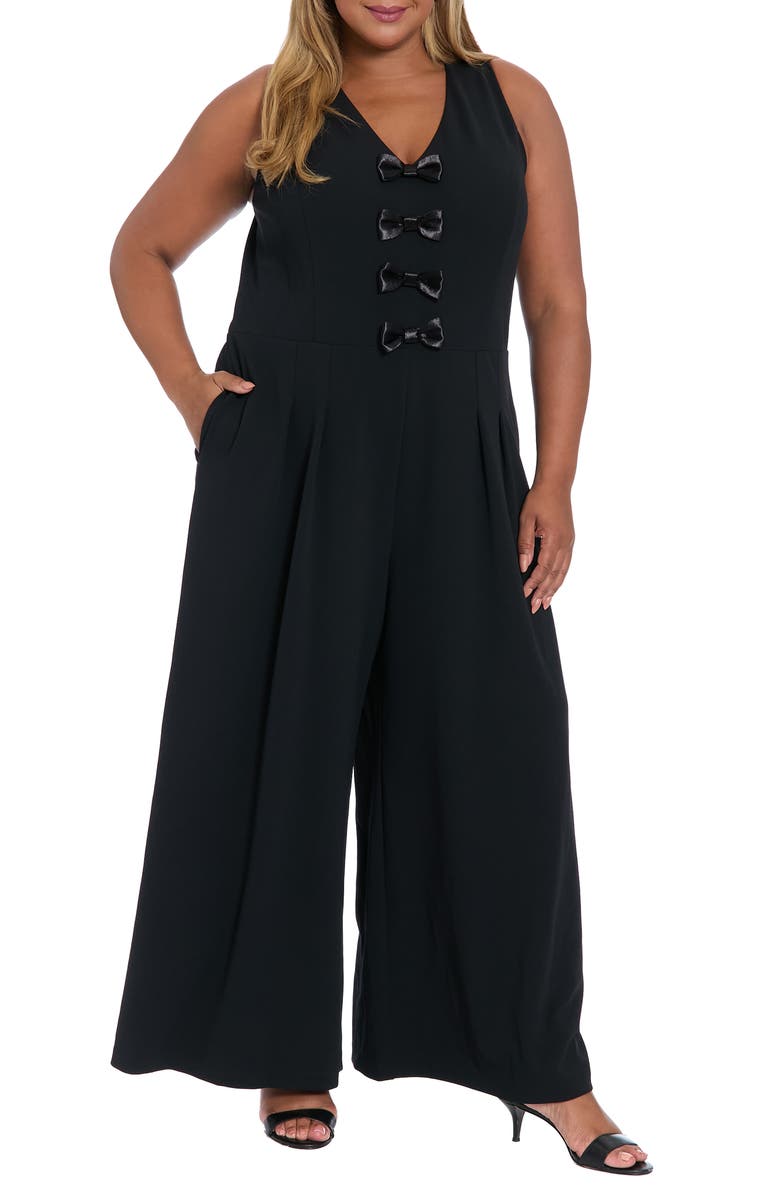 London Times Bow Front Sleeveless Jumpsuit, Main, color, Black/ Black