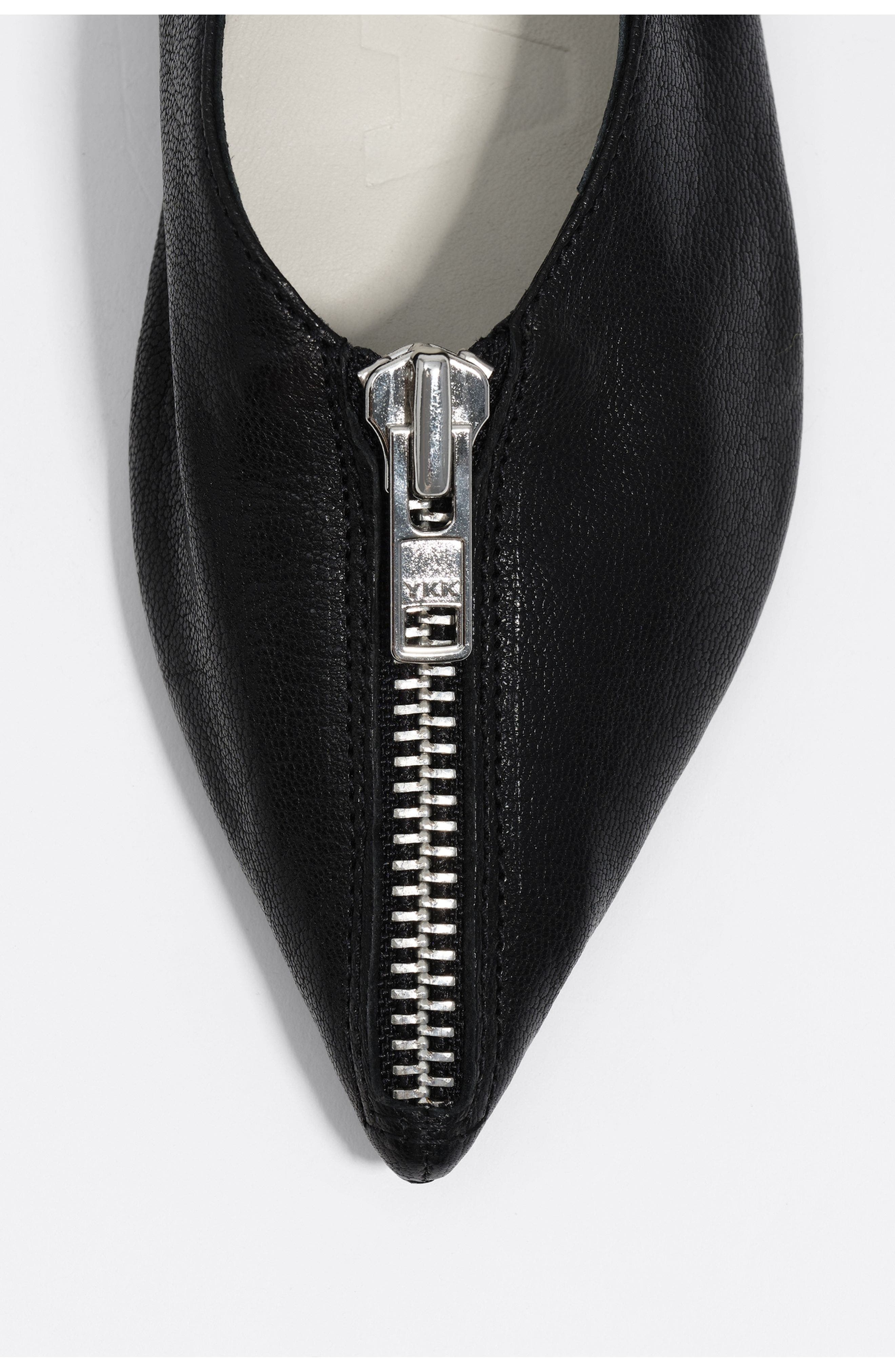 Bimba y Lola Leather Zip Toe Ballerina, Alternate, color, Black