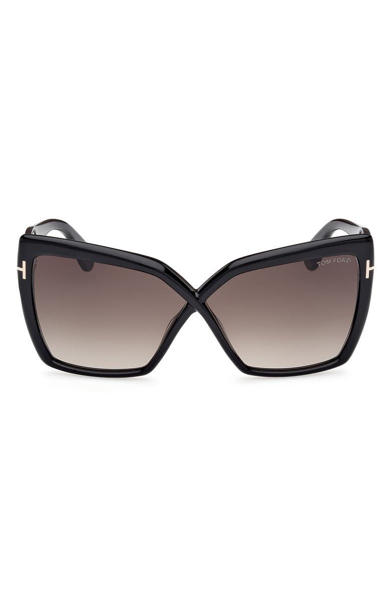 TOM FORD Fiore 63mm Oversize Gradient Butterfly Sunglasses, Main, color, Black Eco / T Logo / Smoke