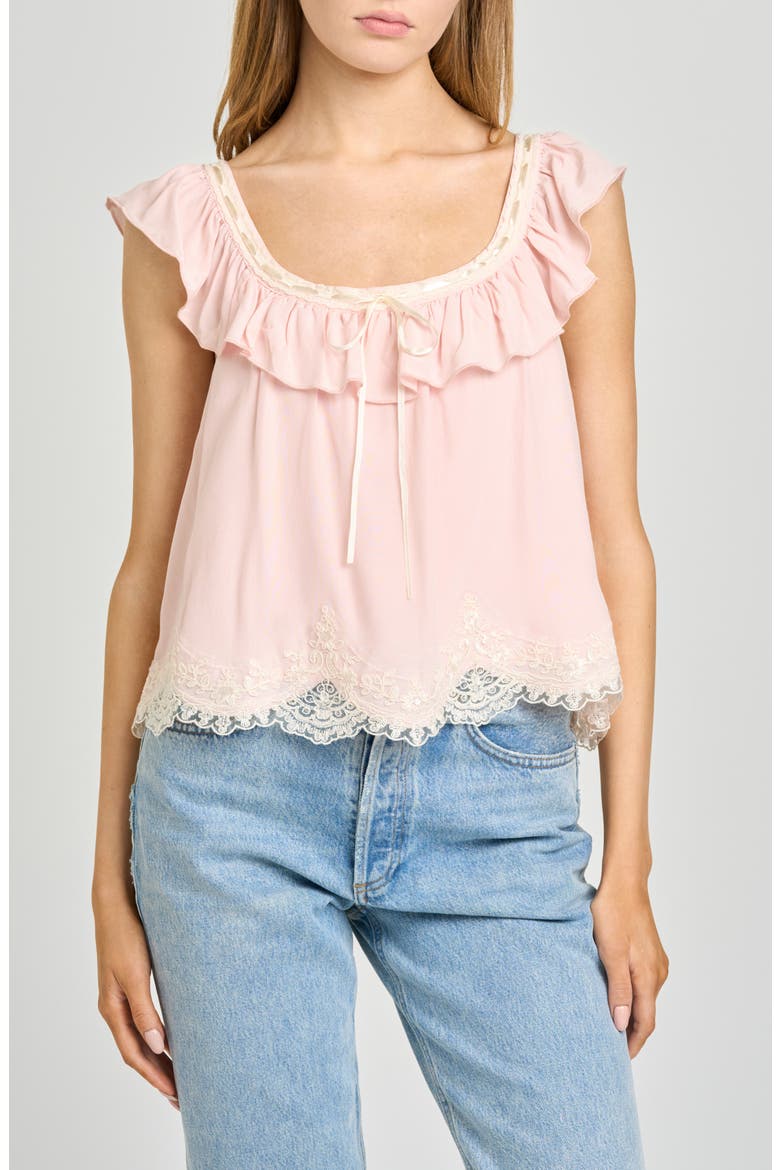Wendy Lace Trim Ruffle Collar Top, Main, color, BLUSH