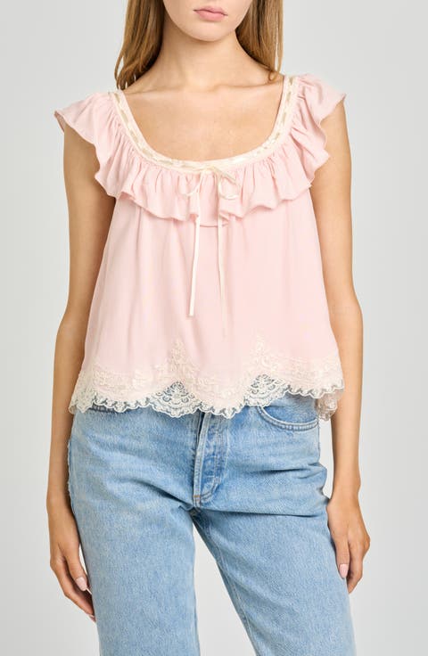 Wendy Lace Trim Ruffle Collar Top