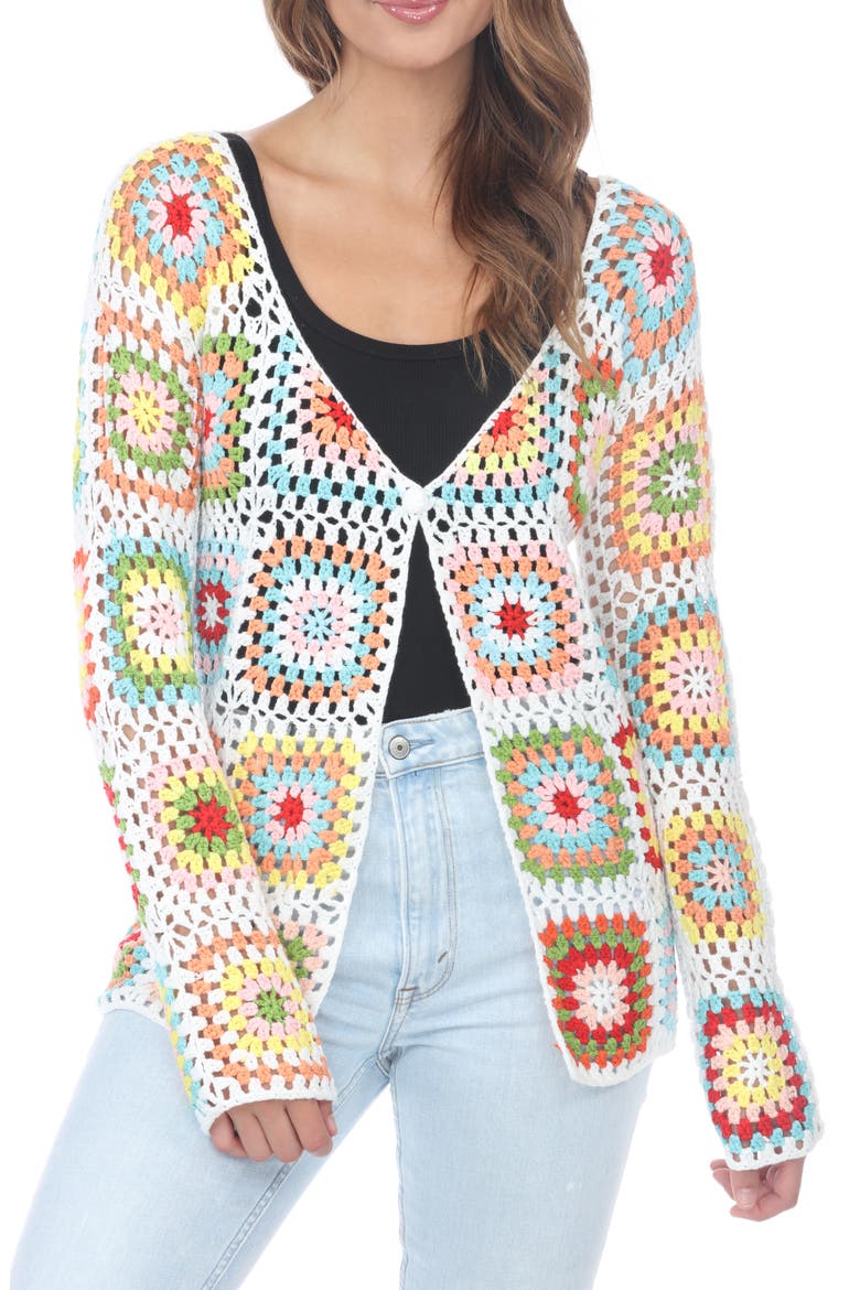 Granny Square Crochet Cardigan, Main, color, WHITE