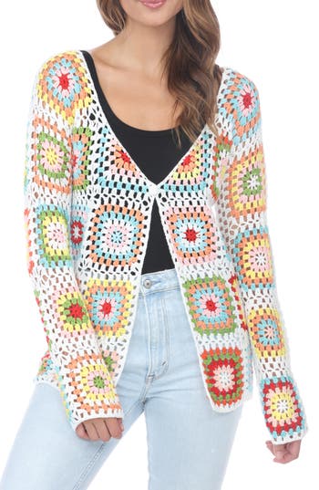 Shop Rain And Rose Granny Square Crochet Cardigan In White