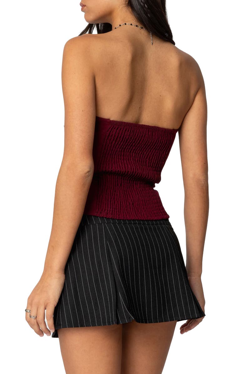EDIKTED Ruffle Eyelet Tube Top, Alternate, color, Burgundy