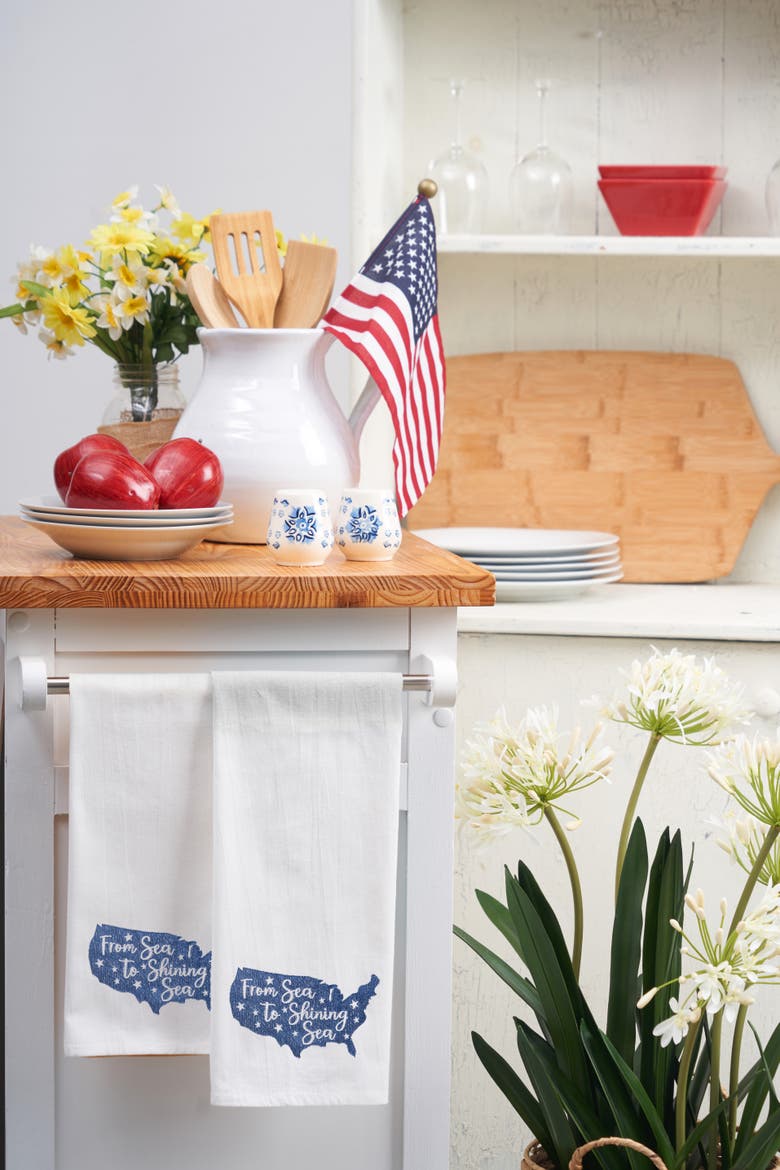 Sea To Shining Sea USA Map Cotton Flour Sack Kitchen Towel, Alternate, color, Blue