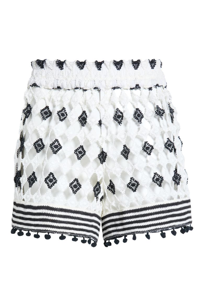 Cordelia Open Knit Cover-Up Shorts, Alternate, color, BLACK/ SANDSTONE CROCHET