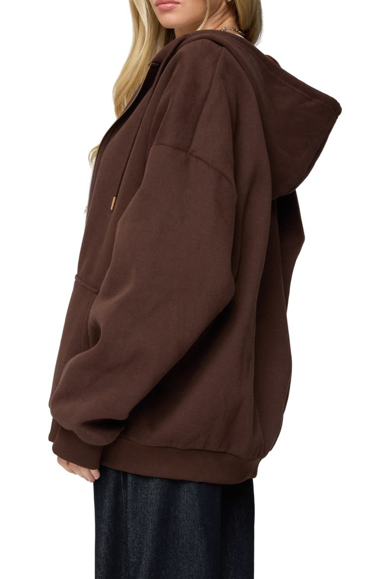 Elvie Oversize Zip Fleece Hoodie, Alternate, color, BROWN