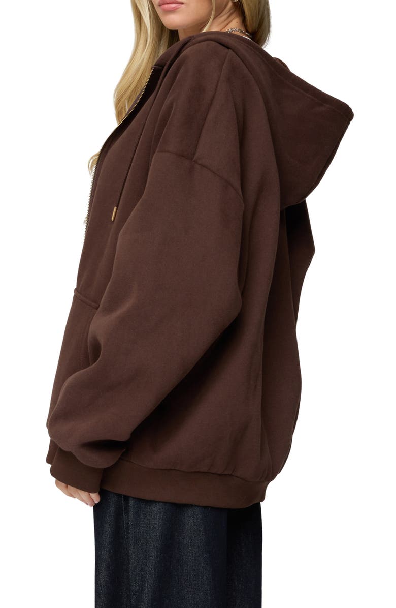 EDIKTED Elvie Oversize Zip Fleece Hoodie, Alternate, color, Brown