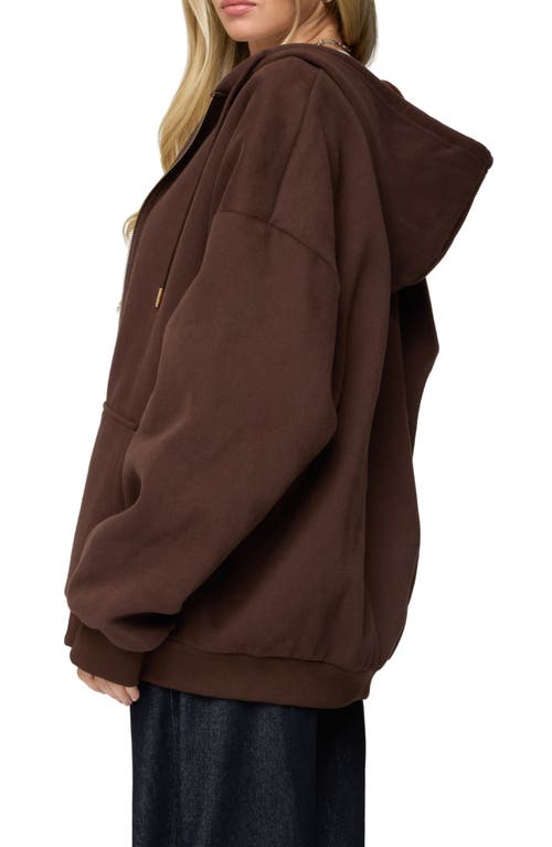 Edikted Elvie Oversize Zip Fleece Hoodie In Brown