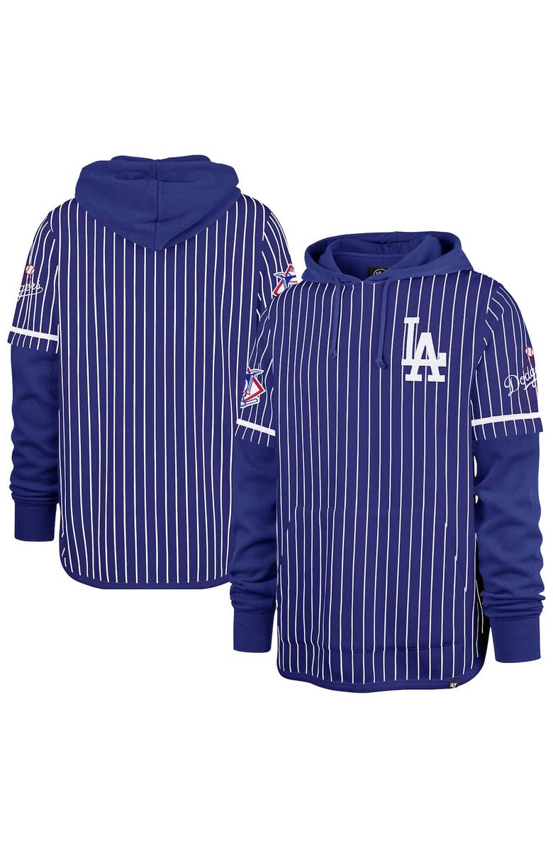 '47 Men's '47  Royal Los Angeles Dodgers Pinstripe Double Header Pullover Hoodie, Alternate, color, 