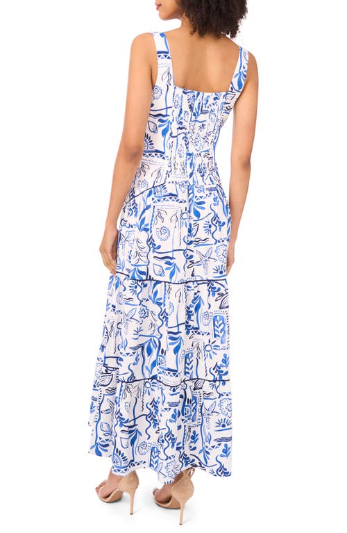Cece Sleeveless Drop Waist Tiered Maxi Dress In Blue