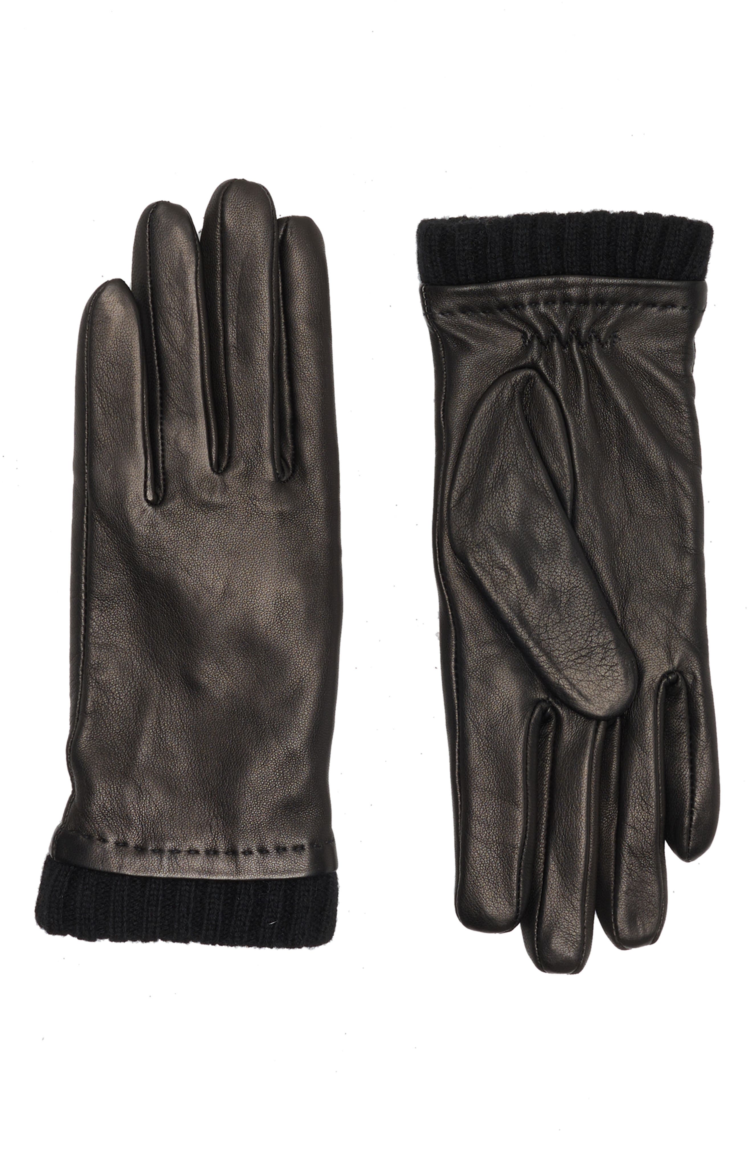 Ribbed Cuff Leather Gloves