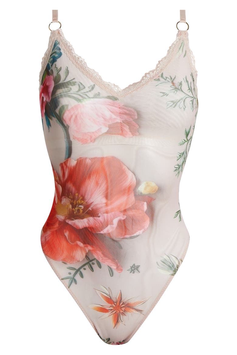 Placement Print Shelf Bra Bodysuit, Alternate, color, 3D FLORAL