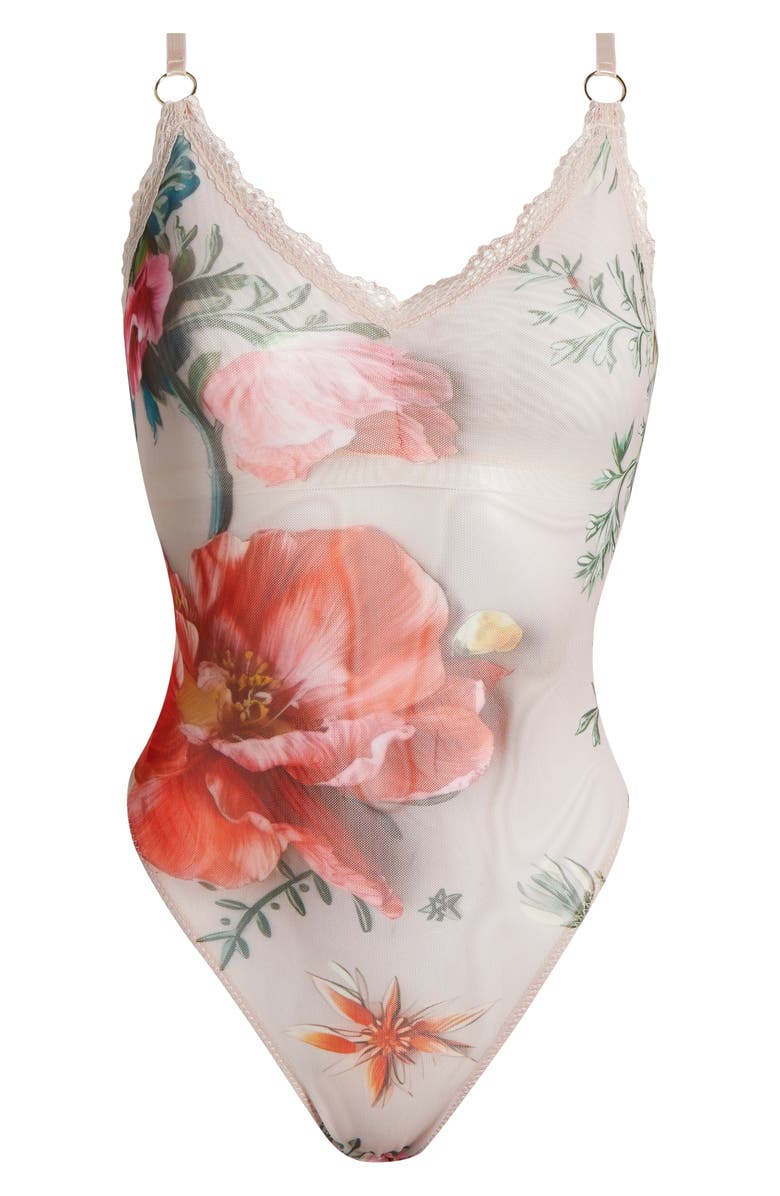 KILO BRAVA Placement Print Shelf Bra Bodysuit, Alternate, color, 3D Floral