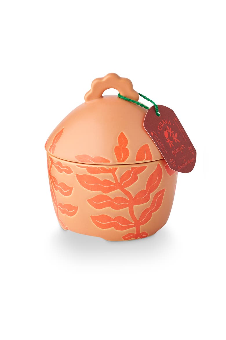 Sun Terrace Guava Ginger Lidded Ceramic Candle, 300g, Main, color, Coral