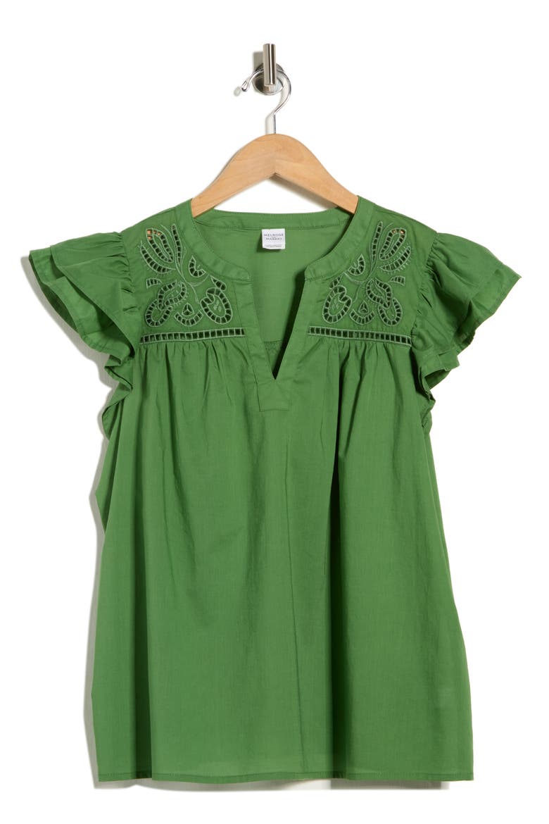 Short Sleeve Eyelet Top, Alternate, color, GREEN WILLOW