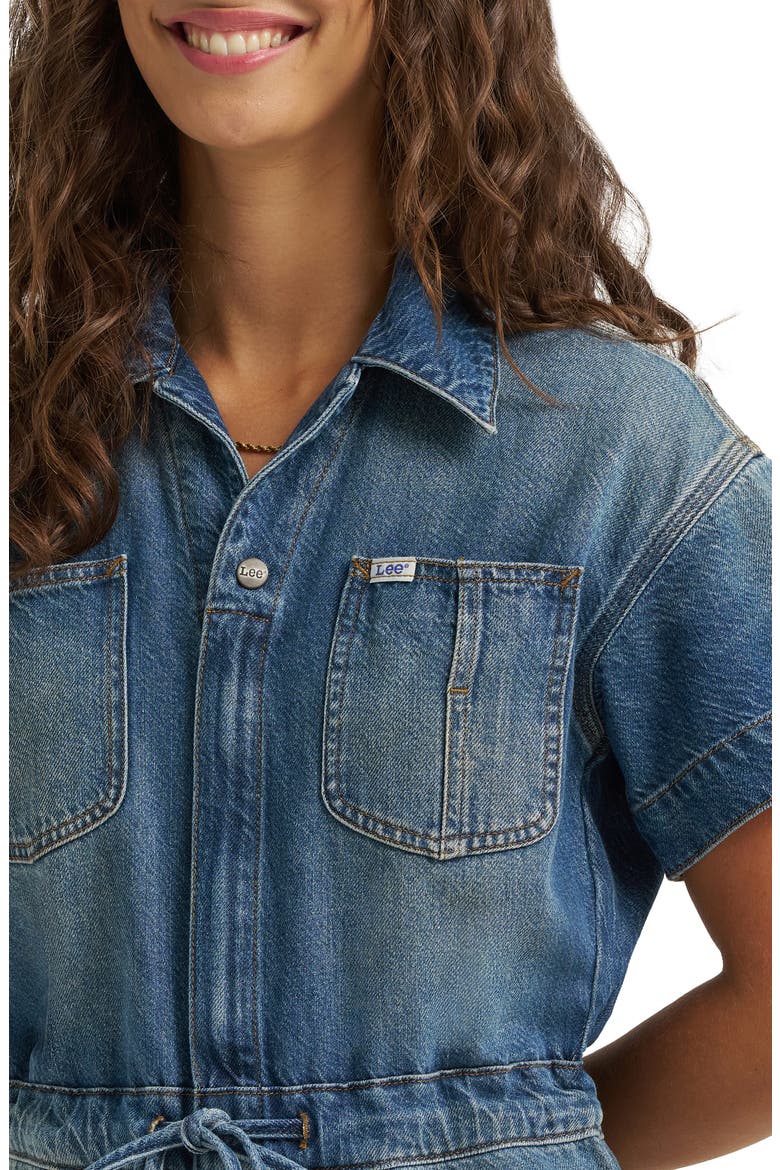 Denim Barrel Leg Union-All Jumpsuit, Alternate, color, HEAVY RAINFALL