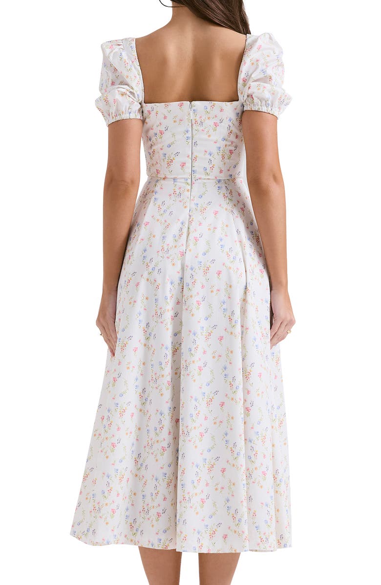 HOUSE OF CB Tallulah Puff Sleeve Midi Dress, Alternate, color, White/ Pink Floral Print