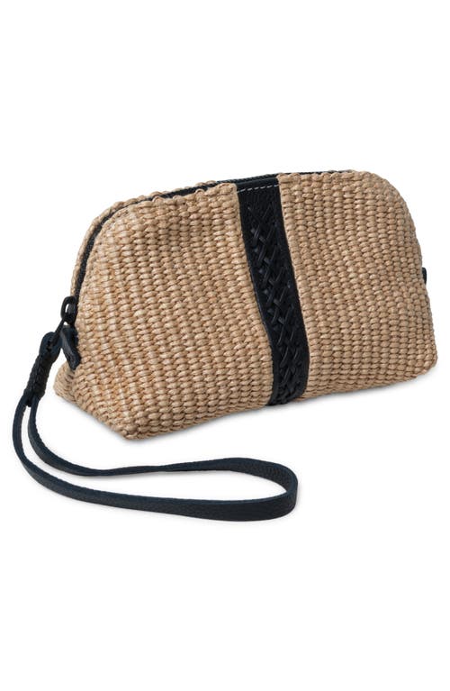 Callista Woven Fabric & Leather Wristlet In Black