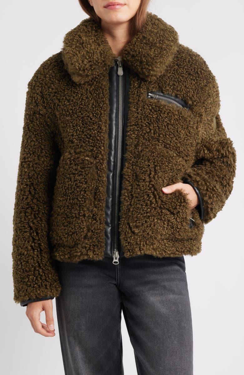 Save The Duck Hester Faux Fur Jacket, Main, color, Bark Green