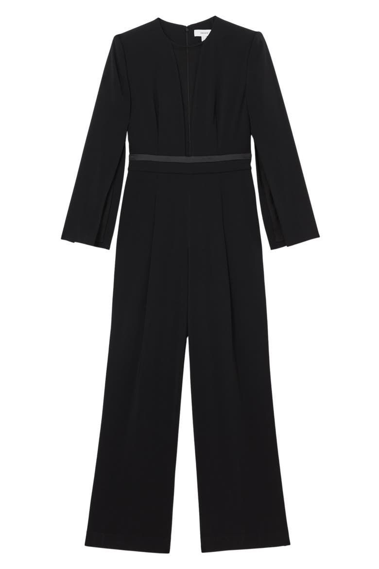 Evora Plunge Neck Split Sleeve Jumpsuit, Alternate, color, BLACK