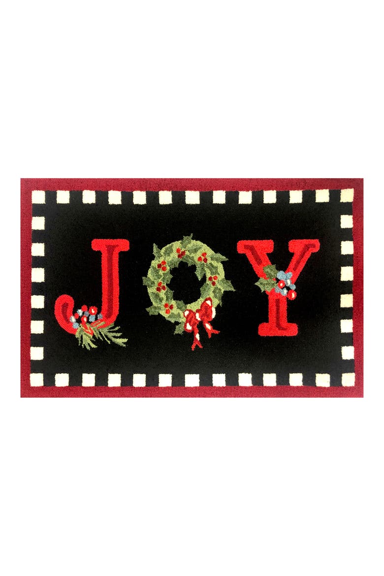Joy Check Border Doormat, Main, color, BLACK WHITE GREEN