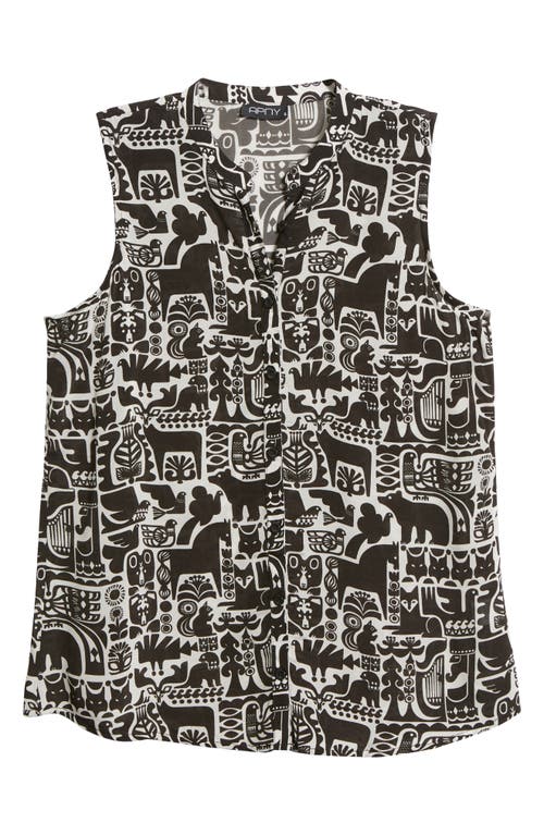 Apny Print Chiffon Button-up Sleeveless Top In Black/white Multi