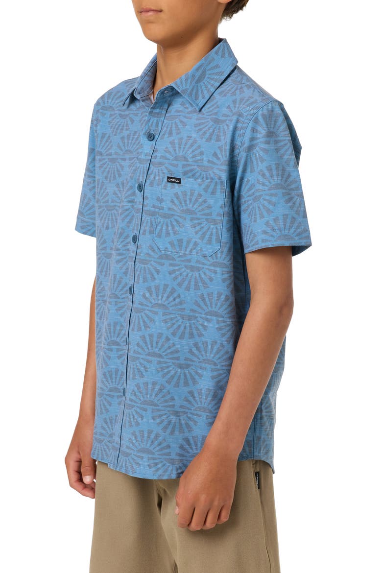 Kids' UPF Slub Standard Woven Short Sleeve Button-Up Shirt, Alternate, color, CAPTAINS BLUE