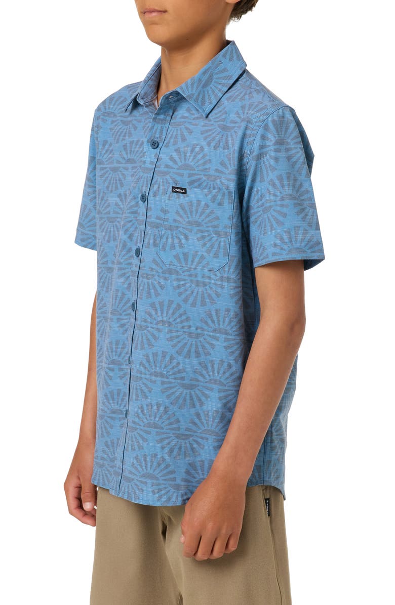 O'Neill Kids' UPF Slub Standard Woven Short Sleeve Button-Up Shirt, Alternate, color, Captains Blue