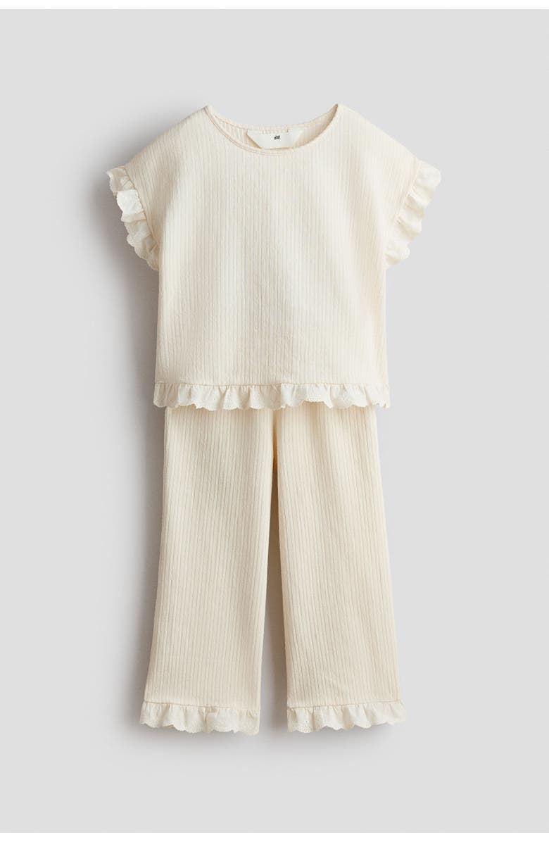 H&M 2-piece Frill-trimmed Set, Main, color, Cream