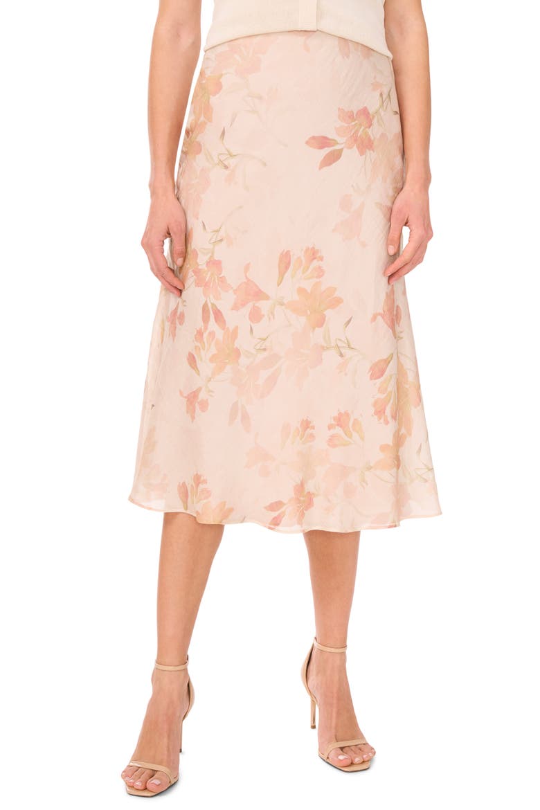 Floral A-Line Midi Skirt, Main, color, SILVER PINK